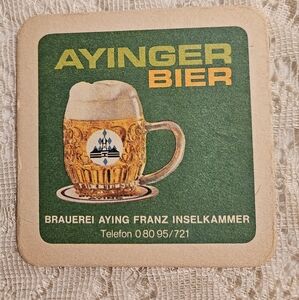 Ayinger Bier Coaster - Green and Gold Collectible Ephemera Beer Advertising Mat